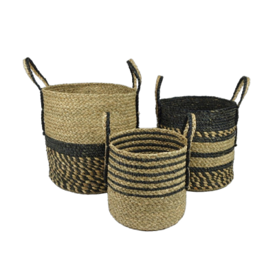 SET X3 CANASTOS SEAGRASS NATURAL Y NEGRO 23X30X34